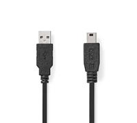 NEDIS Cavo USB | USB 2.0 | spina USB-A | USB Mini B 5 pin maschio | 480 Mbps | nichelato | 1.00 m | rotondo | PVC | nero | etichetta