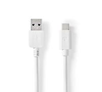 Nedis Cavo USB | USB 3.2 Gen 2 | USB-A maschio | USB Type-C ™ maschio | 10 Gbps | 60 W | Placcato nickel | Tondo | PVC | Scatola 1.00 m Bianco