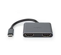 Nedis Adattatore Multi-Porto USB | USB 3.2 Gen 1 | USB-C™ Maschio | 2x HDMI™ | 0.10 m | Tondo | Placcato nickel | PVC | Nero | Busta