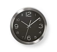Nedis CLWA010MT30BK - Orologio da parete circolare, diametro 30 cm, colore: Nero e acciaio INOX
