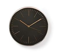 NEDIS CLWA013PC30BK - Orologio circolare da parete, diametro 30 cm, colore: Nero e oro rosa