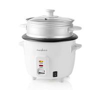 Nedis Cuociriso Elettrico Nedis, Bollitore per Riso con Inserto per Vaporiera e Coperchio in Vetro, Preparazione Delicata di Riso e Verdure, Capienza 0,6 L, Bianco