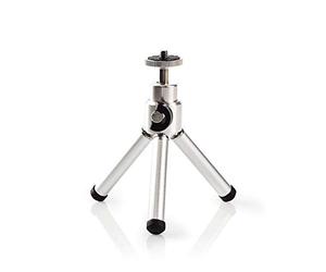 Nedis Mini treppiede da tavolo, treppiede leggero in alluminio per foto e videocamere, testa panoramica a 3 vie, altezza regolabile, chiusura a scatto, borsa per il trasporto inclusa, colore argento