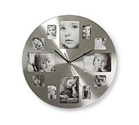 NEDIS Orologio da parete per collage di foto da 40 cm, per 12 foto, ideale per tutti i salotti, camere da letto, cucine, uffici, persone care e altro ancora, colore argento, metallo