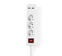 Nedis, Prolunga 3 vie 3680W 16A 1,5m tipo E con pulsante On/Off e 2 porte USB