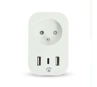 Nedis SmartLife Smart Spina - Wi-Fi - Misuratore di potenza - 3680 W - Francia/Tipo E (CEE 7/6) / 1 X USB-C / 2 X USB - 0 - 55 °C - Android/IOS - Bianco - 1 pezzo
