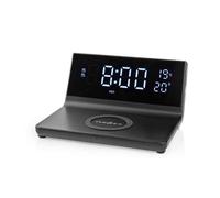 Nedis WCACQ20BK Sveglia Digitale con Carica Wireless Qi 15W, Doppia Sveglia, USB-A, Display LCD