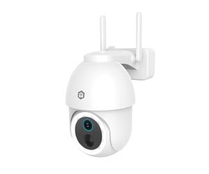 Nedis WIFICBO51WT - Telecamera intelligente WLAN per esterni, 3MP 1296p, orientabile a 355°, visione notturna a colori, sirena e faretto, IP65, audio a due vie, microSD e memoria cloud, bianco