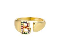 NEDOES Anelli con lettera zircone arcobaleno per donna Anello in acciaio inossidabile color oro Anelli per coppie di nozze regolabili Gioielli Boho