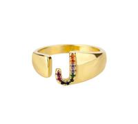 NEDOES Anelli con lettera zircone arcobaleno per donna Anello in acciaio inossidabile color oro Anelli per coppie di nozze regolabili Gioielli Boho