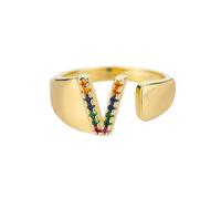 NEDOES Anelli con lettera zircone arcobaleno per donna Anello in acciaio inossidabile color oro Anelli per coppie di nozze regolabili Gioielli Boho