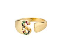 NEDOES Anelli con lettera zircone arcobaleno per donna Anello in acciaio inossidabile color oro Anelli per coppie di nozze regolabili Gioielli Boho