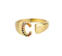 NEDOES Anelli con lettera zircone arcobaleno per donna Anello in acciaio inossidabile color oro Anelli per coppie di nozze regolabili Gioielli Boho
