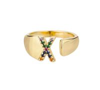 NEDOES Anelli con lettera zircone arcobaleno per donna Anello in acciaio inossidabile color oro Anelli per coppie di nozze regolabili Gioielli Boho