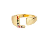 NEDOES Anelli con lettera zircone arcobaleno per donna Anello in acciaio inossidabile color oro Anelli per coppie di nozze regolabili Gioielli Boho