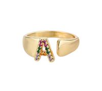NEDOES Anelli con lettera zircone arcobaleno per donna Anello in acciaio inossidabile color oro Anelli per coppie di nozze regolabili Gioielli Boho