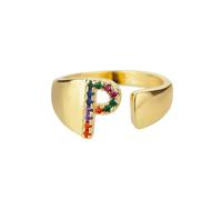 NEDOES Anelli con lettera zircone arcobaleno per donna Anello in acciaio inossidabile color oro Anelli per coppie di nozze regolabili Gioielli Boho