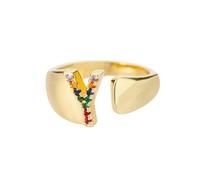 NEDOES Anelli con lettera zircone arcobaleno per donna Anello in acciaio inossidabile color oro Anelli per coppie di nozze regolabili Gioielli Boho
