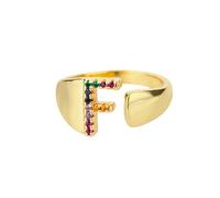 NEDOES Anelli con lettera zircone arcobaleno per donna Anello in acciaio inossidabile color oro Anelli per coppie di nozze regolabili Gioielli Boho