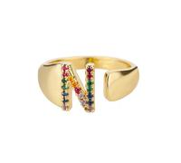 NEDOES Anelli con lettera zircone arcobaleno per donna Anello in acciaio inossidabile color oro Anelli per coppie di nozze regolabili Gioielli Boho