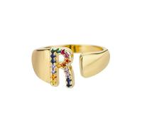 NEDOES Anelli con lettera zircone arcobaleno per donna Anello in acciaio inossidabile color oro Anelli per coppie di nozze regolabili Gioielli Boho
