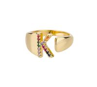 NEDOES Anelli con lettera zircone arcobaleno per donna Anello in acciaio inossidabile color oro Anelli per coppie di nozze regolabili Gioielli Boho