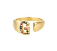 NEDOES Anelli con lettera zircone arcobaleno per donna Anello in acciaio inossidabile color oro Anelli per coppie di nozze regolabili Gioielli Boho