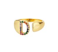 NEDOES Anelli con lettera zircone arcobaleno per donna Anello in acciaio inossidabile color oro Anelli per coppie di nozze regolabili Gioielli Boho