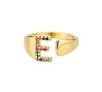 NEDOES Anelli con lettera zircone arcobaleno per donna Anello in acciaio inossidabile color oro Anelli per coppie di nozze regolabili Gioielli Boho