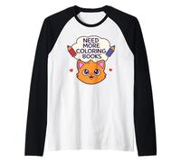 Need More Coloring Books Cute Cat & Colored Pencil Design Maglia con Maniche Raglan
