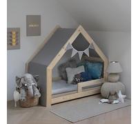 Need Sleep Letto a baldacchino con bandierine per letto 70 x 140 cm, 100% cotone, baldacchino, per cameretta dei bambini, colore grigio (345 cm x 70 cm)
