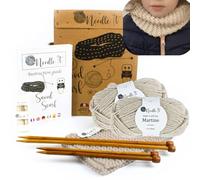 NEEDLE IT® Kit da maglia per principianti con ferri da calza - Snood da lavorare a maglia da soli - Per bambini o adulti - Idea regalo - Tempo libero creativo - Beige