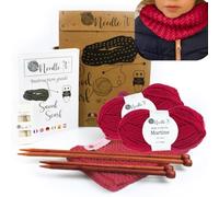Needle It® Kit da maglia per principianti con ferri da calza - Snood da lavorare a maglia da soli - Per bambini o adulti - Idea regalo - Tempo libero creativo - Rosso