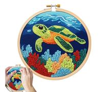 Needle Punch Kit per adulti Cute Turtle Pattern Beginner Set, Adjustable Punch Needle, Non-Slip Embroidery Hoop, Premium Yarn & Monk's Cloth, Zen Art Projects & Crafting Supplies | For Women Men