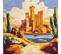 Needlepoint - Kit per cuscino a punto croce per principianti, con motivo ricamato su tela di cotone, filato, 2 aghi e istruzioni, 45,7 x 45,7 cm, architettura del castello