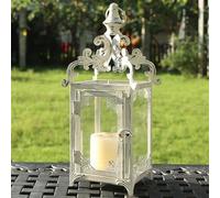 NEEDOMO Lanterna decorativa da appendere, in metallo vintage, per esterni, patio, decorazione rustica, per la casa, con vetro trasparente, colore: bianco