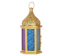 NEEDOMO Lanterna Ramadan, decorazione per la casa del Ramadan, lanterna vintage in metallo dorato con vetro trasparente, decorazioni per tavolo, parete, esterni ed Eid, luci decorative per interni ed