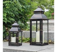 NEEDOMO Lanterns Decorative Outdoor&Indoor, Set of 2 Large Bronze Metal Lantern Decor with Glass, Candle Holder for Porch, Patio, Garden, Balcony, Wedding, Table Centerpiece Decorations
