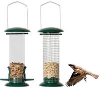 needs&wants 2x Vogelfutterspender Multi-Futtersäule Grün Edelstahl 1,2 L