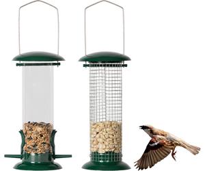 needs&wants 2x Vogelfutterspender Multi-Futtersäule Grün Edelstahl 1,2 L
