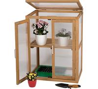 needs&wants® Mini serra in legno con policarbonato, marrone | Piccolo armadietto per piante e semina con coperchio apribile, per balcone e giardino, 56x43x76 cm