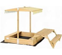 needs&wants® Sabbiera in legno con tavolo da picnic e tetto, panche e copertura, sandbox per bambini con coperchio pieghevole, protezione solare UV, sandbox quadrato per giardino all'aperto parco