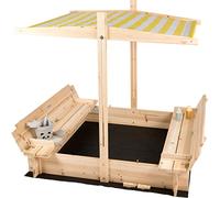 Needs&wants® - Sabbiera in legno con tetto, copertura, panche e fondo potrebbe stare in giardino.