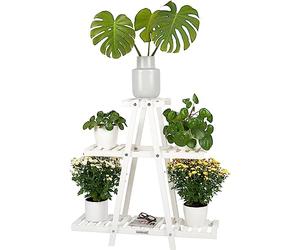 needs&wants® Scaffale per piante in legno, resistente agli agenti atmosferici, per esterni, balcone, giardino, interni, pareti, 83 x 28 x 83 cm, bianco