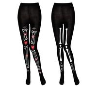 Neer 2 Paia Collant Scheletro Calze con Stampa Ossa Bianco Nero per Halloween Giorno della Morte (Osso)