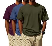 Neer 3 Pezzi Top Uomo Taglie Forti da L a 7XL Oversize - Maniche Corte in Cotone Morbido per Estate - Magliette(Verde Matcha, Blu Nebbia, Viola,5XL)