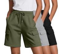 Neer Confezione da 3 Bermuda da Donna con 4 Tasche | Pantaloncini cargo lunghi da donna, sportivi, casual, lunghezza al ginocchio, in cotone, estivi, senza lacci