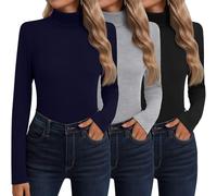 Neer Confezione da 3 Maglie a Collo Alto da Donna in Cotone a Maniche Lunghe Intimo Termico Strato Base Magliette Autunno Inverno Maglione, XX-Large