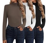 Neer Confezione da 3 Maglie Collo Alto Maniche Lunghe Cotone Donna Intimo Termico Strato Base Camicie Maglioni Autunnali(Nero, Bianco, Mocha,S)