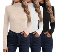 Neer Confezione da 3 Maglie Collo Alto Maniche Lunghe Cotone Donna Intimo Termico Strato Base Camicie Maglioni Autunnali(Nero, Bianco, Albicocca,XL)